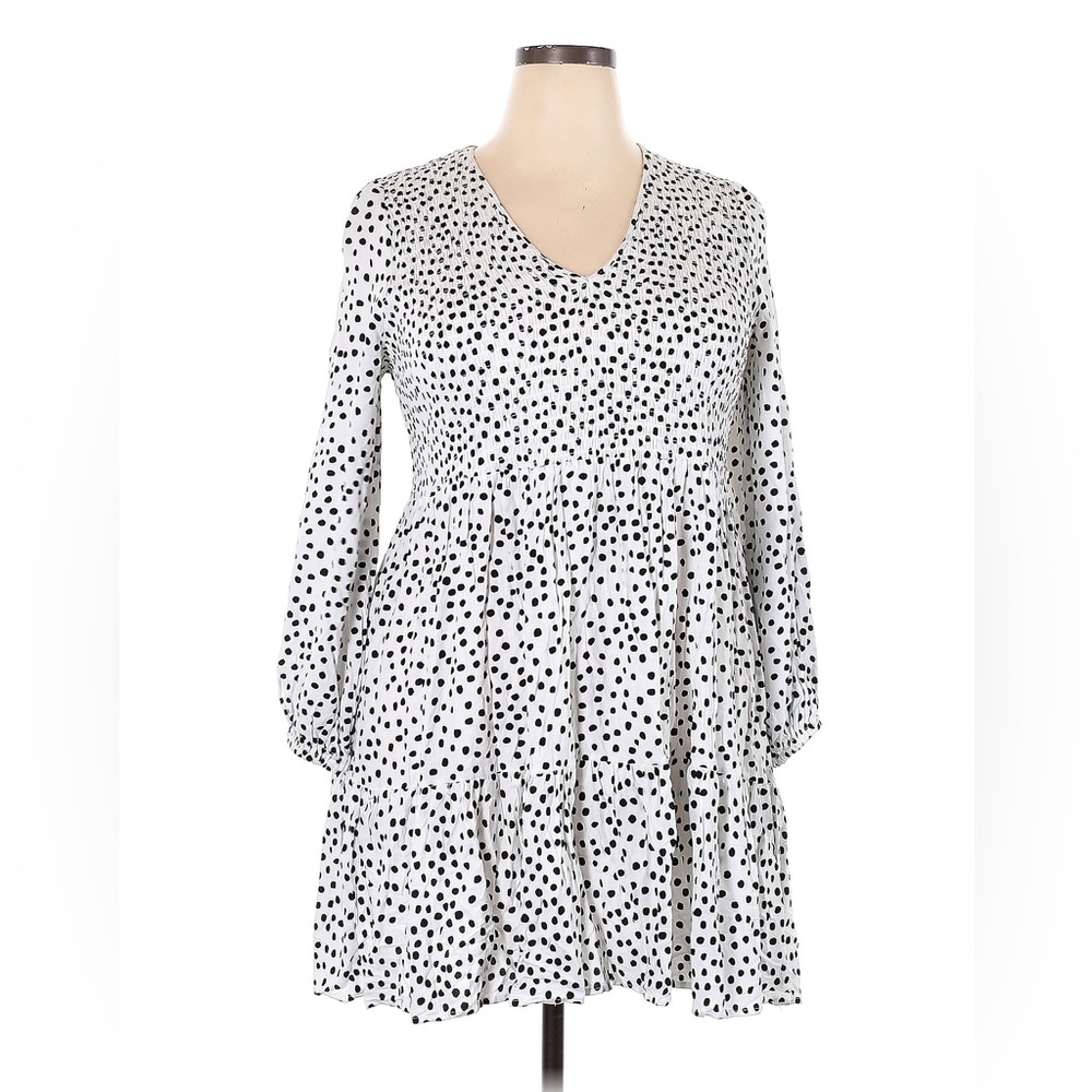 ELOQUII Casual Dress V-Neck: White Polka Dot Dress